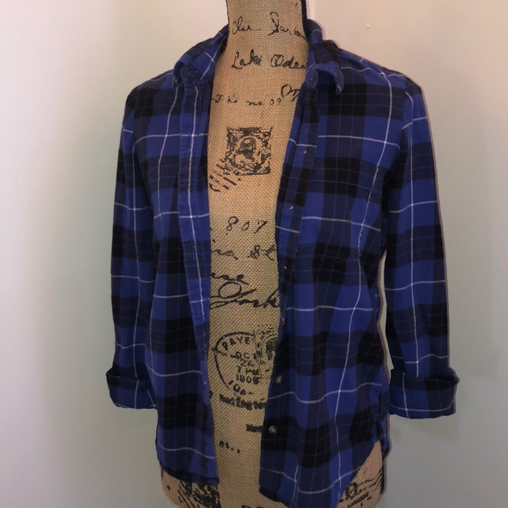 Blue and Black Plaid Shirt/ Flannel